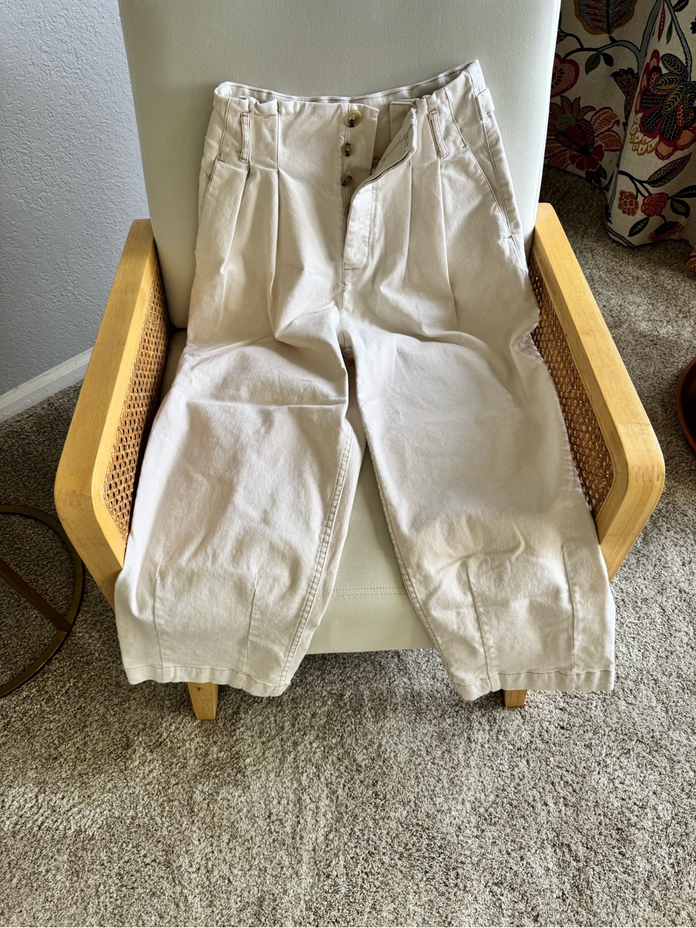 Free People Cream Button-Front Trousers